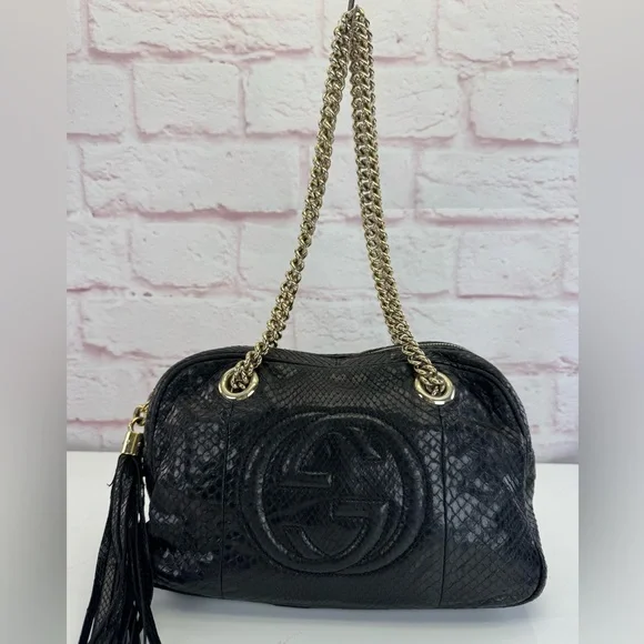 Gucci RARE Black Python SoHo Chain Tassel Shoulder Bag - Picture 3 of 16